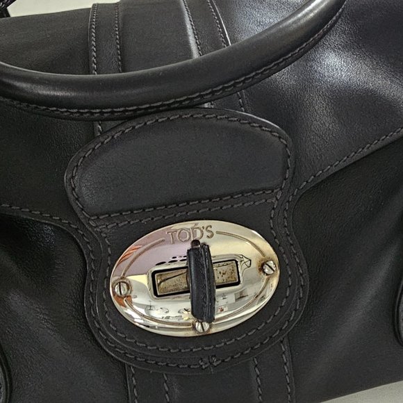 TOD'S Handbag Leather BLK Solid Color - Picture 3 of 14